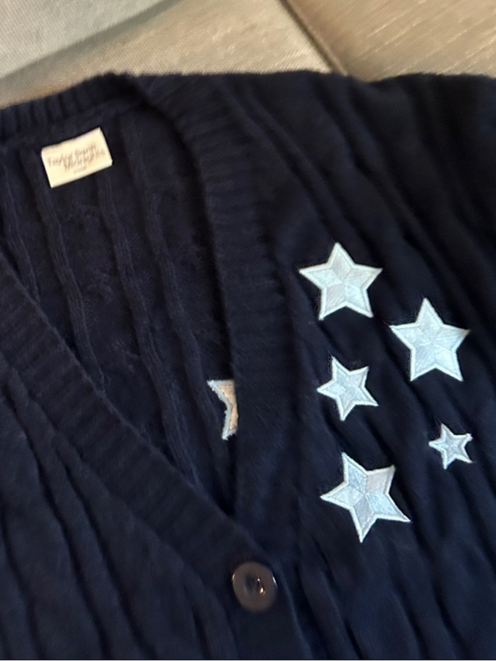 Authentic Taylor Swift Midnight Navy Cable-Knit Cardigan with Star Appliqués - Picture 2 of 8